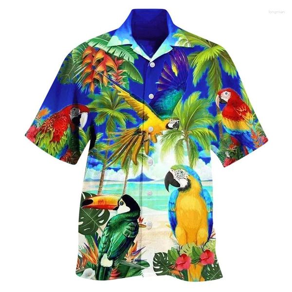 Camisas casuais masculinas verão 3d animal papagaio coqueiro impresso para mulheres criança moda blusas engraçadas havaianas bonito y2k top roupas