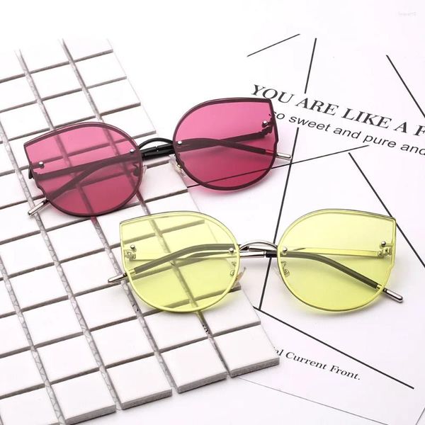 Sonnenbrille 2024 Mode Cat Eye Damen Retro Koreanisch Großer Rahmen Bunte Metall Ozean Film Vielseitig