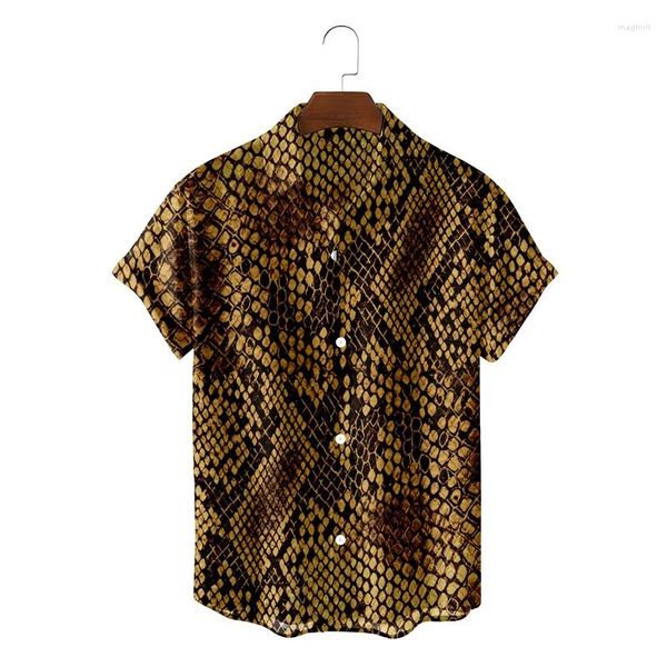 Camisas casuais masculinas 3d impressão leopardo cobra pele havaiana camisa masculina solta verão rua moda top manga curta aloha blusa