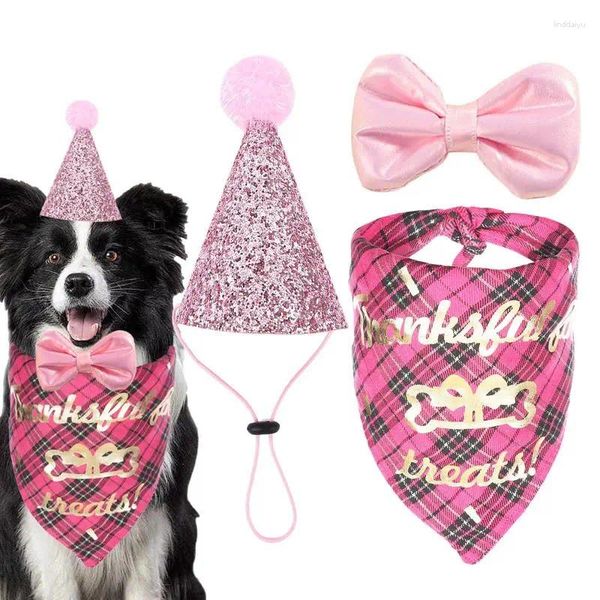 Cão vestuário festa de aniversário suprimentos bonito animal de estimação bandana chapéu com gravata borboleta roupas cães trajes para festas de casamento ou