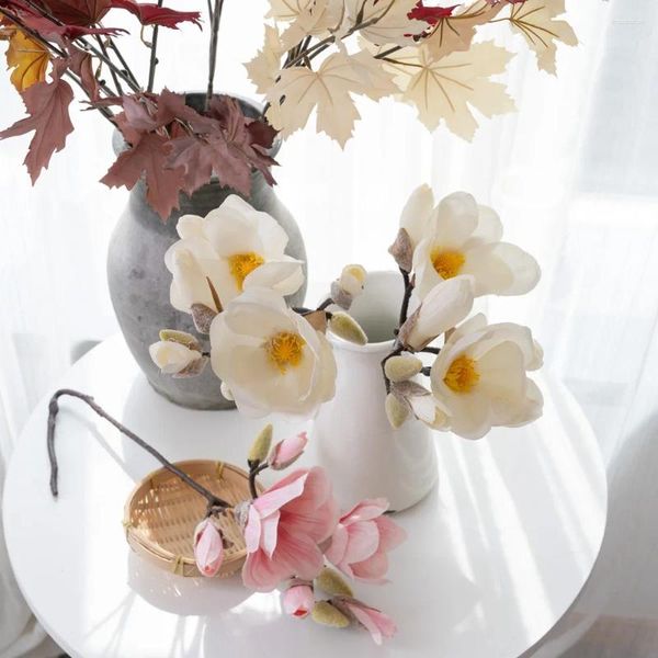 Dekorative Blumen, exquisite handgefertigte Einzelstiel-Magnolien-Kunstblume, perfektes Geschenk für Heimdekoration, Schlafzimmerpflanzen