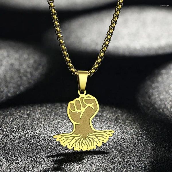 Anhänger Halsketten LUTAKU Minimalist Black Lives Matter Rooted Fist Edelstahl Halskette für Frauen Männer Punk Schmuck Geschenk