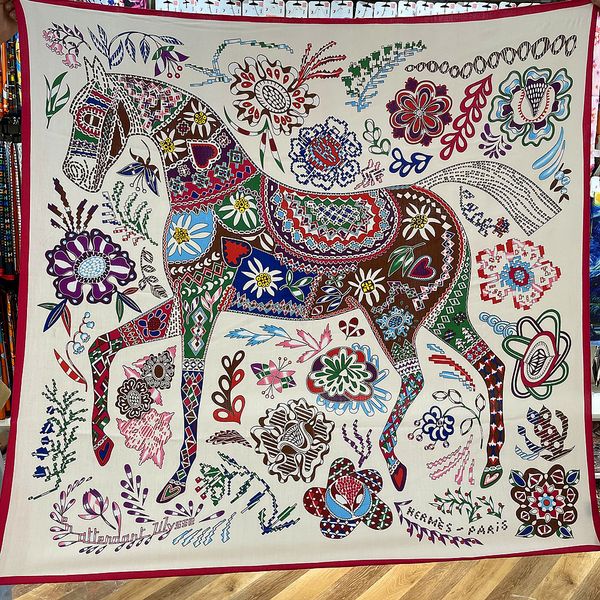 Outono e inverno nova lã de seda-como lenço grosso floral cavalo impresso feminino artesanal curling cachecol quadrado quente xale cachecóis