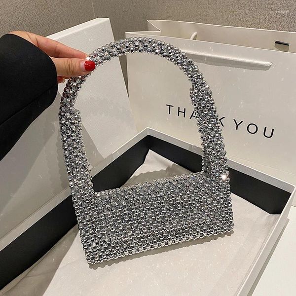 Borse a tracolla Pochette da sera da donna con perline di lusso per il 2024 Borsa da matrimonio per feste Borsa per telefono Designer Argento da donna