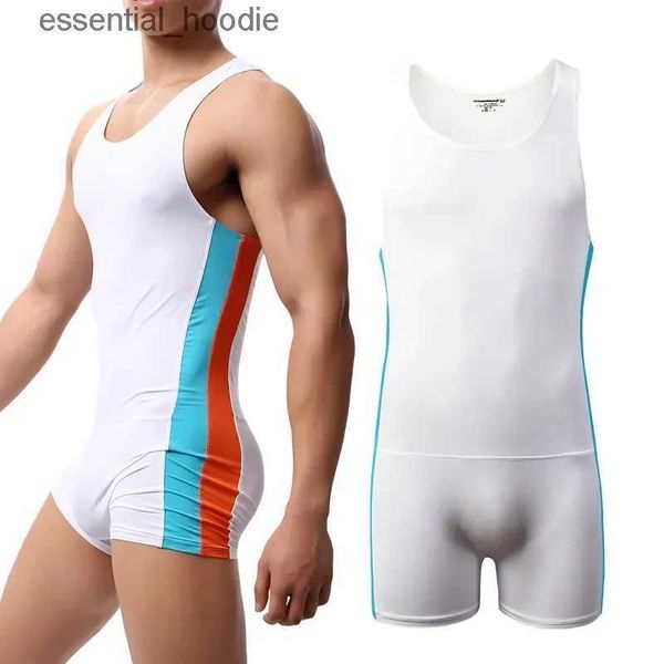 Homens camisetas Homens Undershirts Leotard Sports Workout Bodysuit Shorts Wrestling Singlet Fitness Macacão Sexy Slip Ice Silk Underwear SwimwearC24318