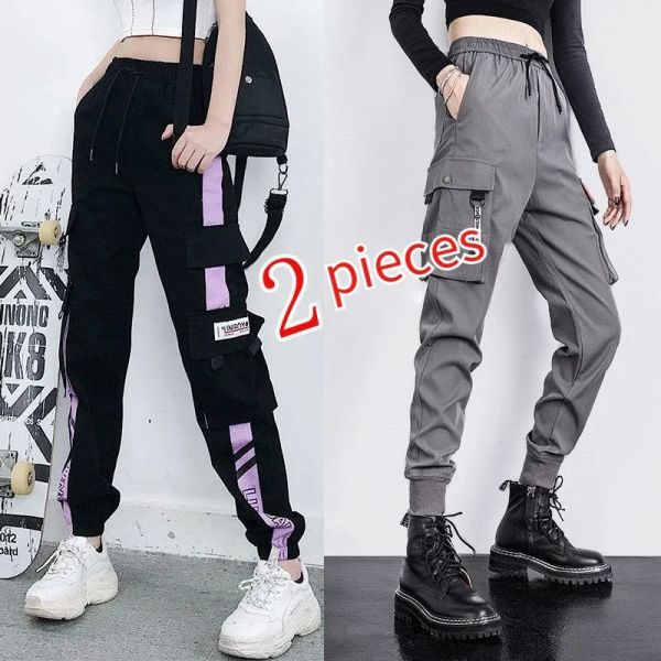 Pantaloni da carico femminile Bottoms con tasche multipli jogger femminile con caviglia alta alla caviglia a fascia streetwear streetwear hip hop pantaloni più dimensioni