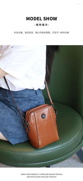 Omuz Çantaları Crossbody Mini Gerçek Deri Retro Fermuar Kadınlar Cep Telefonu Küçük Kare Çanta