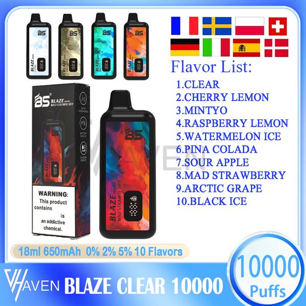 Original Breze Stiik BLAZE BS 10000 Puff Descartável E Cigarro Vaper Bar Com Bateria E-Líquido Indicador LED Recarregável 650mAh 18ml 10k Puff