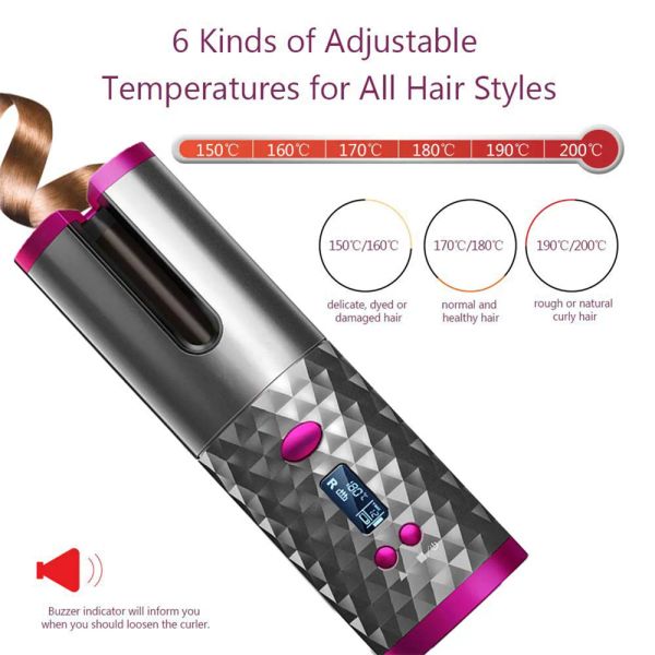 Ferros de retorno livre padrão garantia modelador de cabelo automático sem fio cerâmica curling ferro temperatura ajustável portátil estilo cabelo