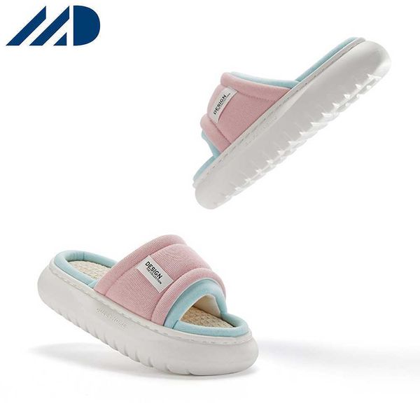 Hbp não-marca novo fundo grosso antiderrapante casal sapatos casuais látex linho casa dedo do pé aberto slides chinelos unisex