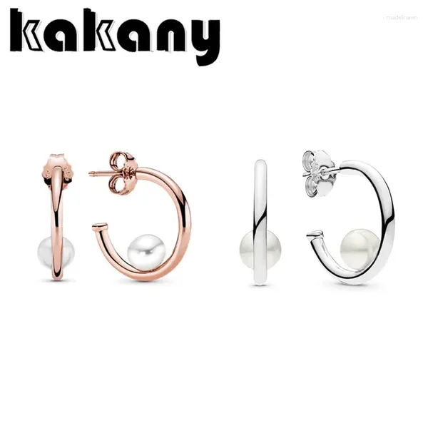 Orecchini a bottone Kakany Anello con perla contemporanea in argento 925 di alta qualità Gioielli di fascia alta alla moda ed eleganti per le donne