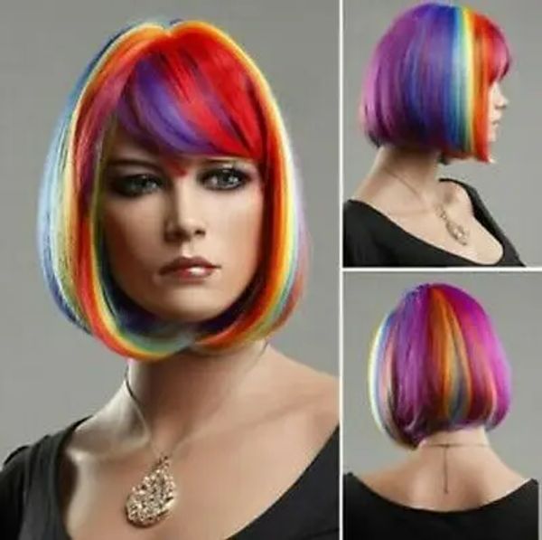 Wigs Qqxcaiw Donne corti cortasina Rainbow Bob cosplay parrucche con le parrucche per capelli sintetici resistenti al calore della festa della festa