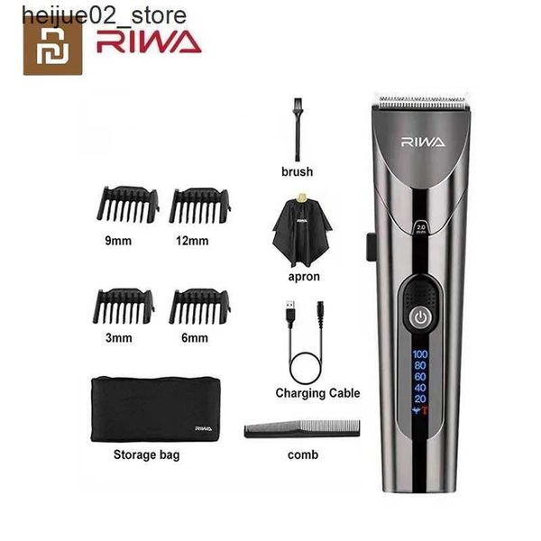 Barbeadores elétricos Youpin RIWA máquina de cortar cabelo elétrica lavável velocidade variável aparador de cabeleireiro profissional com cabeça de corte de aço carbono Q240318