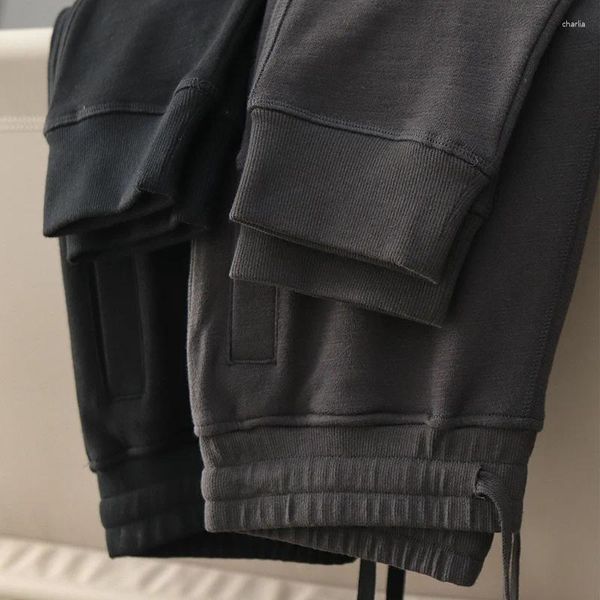 Pantaloni da uomo Autunno americano retrò tinta unita pantaloni sportivi in velluto spesso semplici lavati lavorati a maglia slim sportivi casual allacciati alla caviglia