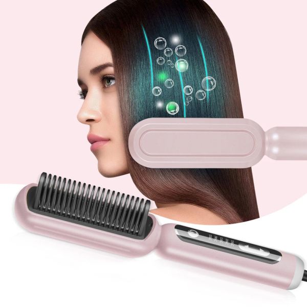 Glätteisen Neue Negative Ionen AntiScald Heißer Kamm Haarglätter Pinsel Glättung Lockenstab für Frauen Haar Styler Styling Geräte