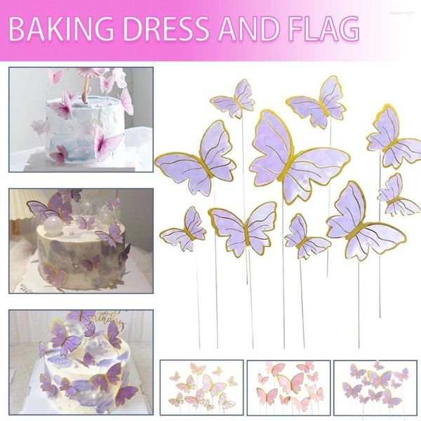Festive Supplies 10 Stück DIY Schmetterling Kuchen Topper Lila Rosa Dekoration Alles Gute zum Geburtstag Dessert Party