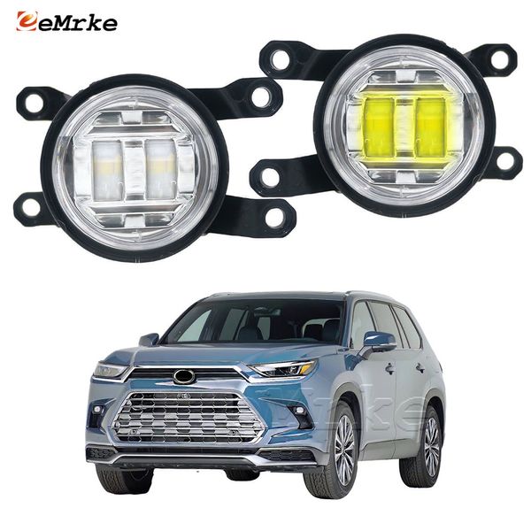 EEMRKE Conjunto de luzes de neblina para carro LED para Toyota Grand Highlander AS10 2023 2024 Farol de neblina dianteiro com lente dirigindo DRL 30W 12V branco ou amarelo