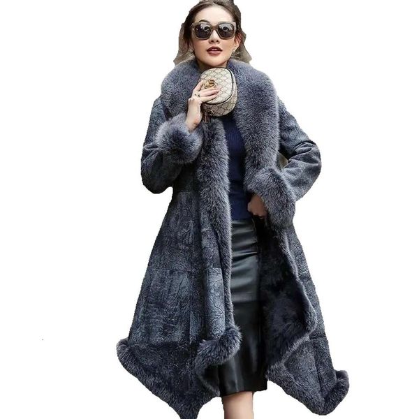 Женское меховое пальто, женская темпераментная модная зимняя куртка 2023, женская длинная толстая теплая верхняя одежда с воротником GG