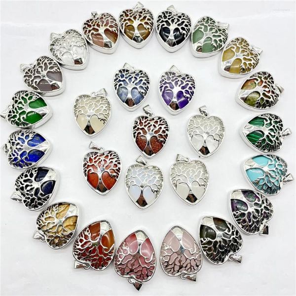 Kolye Kolyeleri 12 PCS Doğal Kristal Taş Ağacı Hayat Kalp Şekli Agates Bir Fortune Peach Charms Mücevher Yapımı Fengshui Yapmak