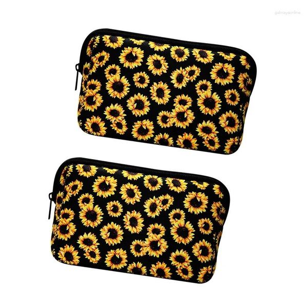 Borse per cosmetici DOME 2X Borsa per trucco floreale girasole Custodia da viaggio in neoprene morbido impermeabile con cerniera Stampa matita da toilette