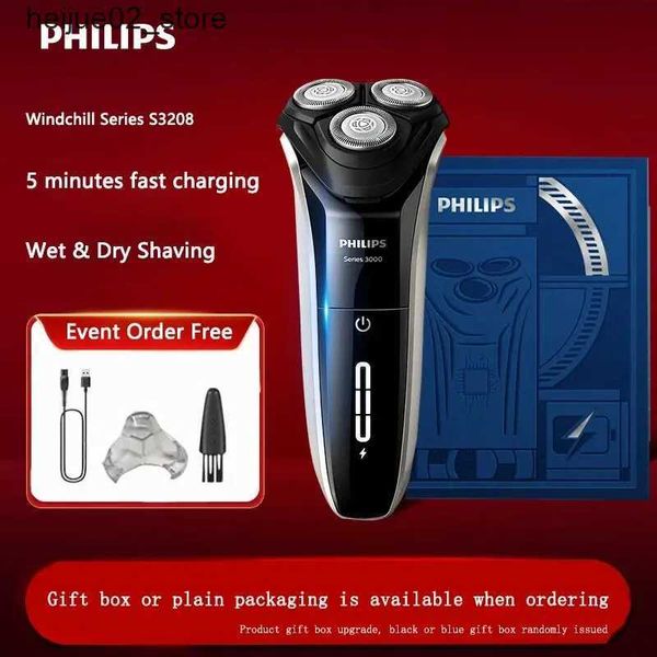 Barbeadores elétricos Philips S3208 Novo barbeador elétrico original da série 3000 Carregamento rápido Limpeza de corpo inteiro Navalha inteligente para homens Q240318