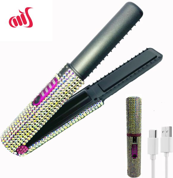 Ferros sem fio alisador de cabelo bling portátil wiress mini plana ferro cerâmica curling ferro com 4800mah bateria recarregável ferramentas quentes