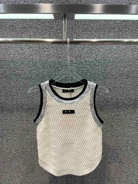 Gestrickte Tanktops für Damen, Designer-Frühlings- und Sommer-Perlenstickerei, dekorative Strickweste, ärmelloses Tanktop