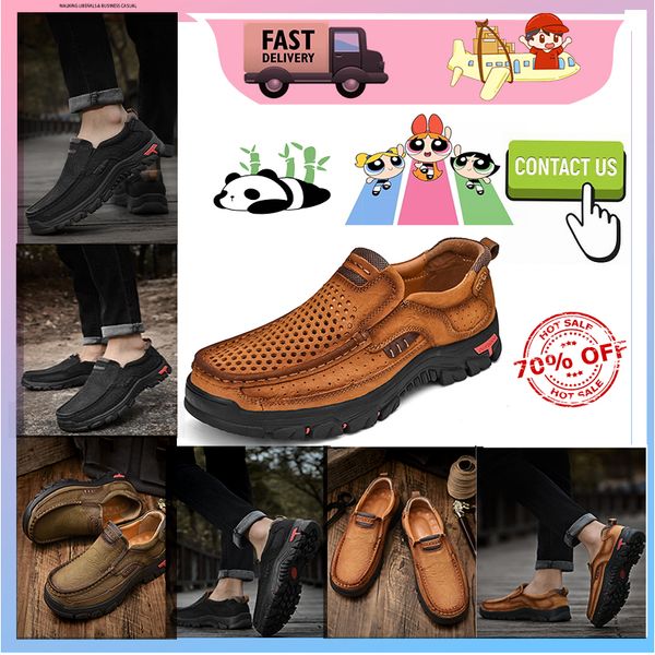 Sapatos de caminhada casual plataforma designer sapatos de couro para homens mocassins de couro genuíno para xmen casual anti deslizamento tênis de treinamento de couro gai