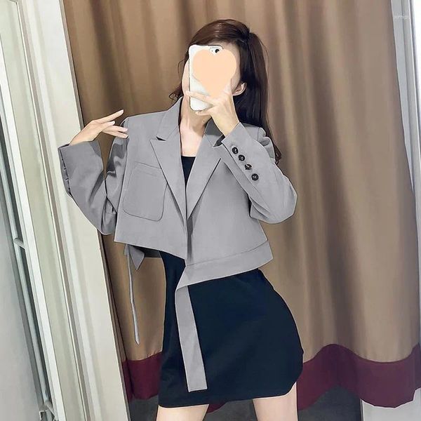 Ternos femininos DAYIFUN Sólidos Blazers Casuais Senhora Primavera Outono Temperamento Curto Terno Jaquetas Mulheres Tops Estilo Hong Kong Casacos de Manga Longa