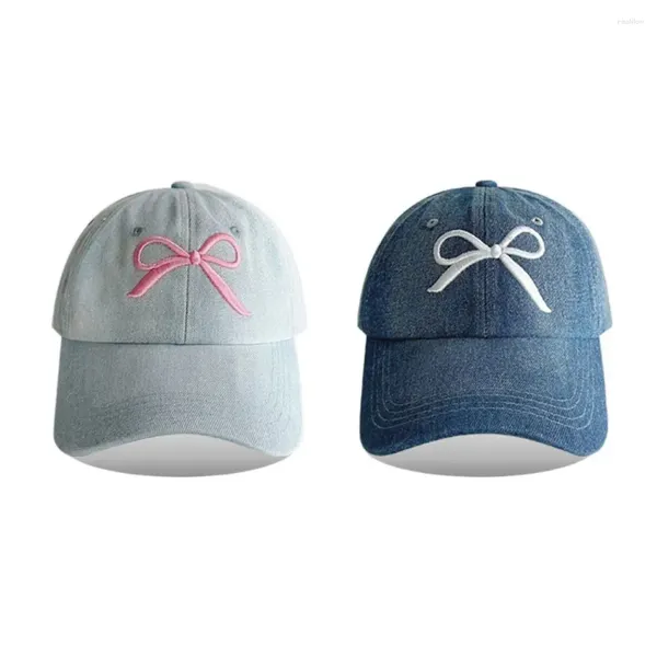 Ball Caps Bow Embroidery Baseball Sports Adjustable Casual Outdoor Sun Hat Spring Summer Washed Denim Visor Cap Women Girls