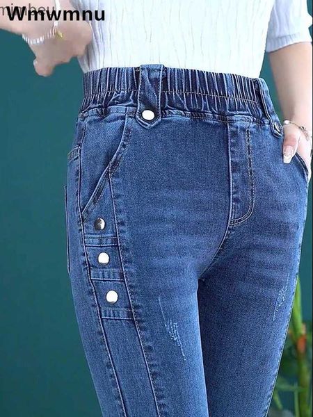 Calças de brim femininas cintura alta magro lápis jeans femme coreano estiramento vaqueros casual streetwear magro denim calças botão pantalones vintage jeansyc24318