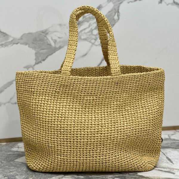 borsa tote all'uncinetto di alta qualità borsa firmata borsa a tracolla in filato di rafia morbida moda donna borsa con scritte ricamate borsa a tracolla con triangolo in metallo borsa di lusso