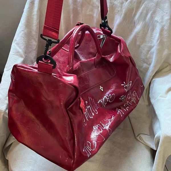 Tasche Amerikanische Retro Rot Pu Leder Hohe Kapazität Handtasche Umhängetasche Frauen Tote Geldbörse Reise Sport Lagerung Taschen