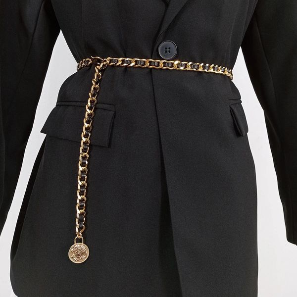 Moda catena d'oro da donna cintura in metallo vita da donna alta qualità lusso cintura sottile abito cappotto stretto petto regolabile 240318