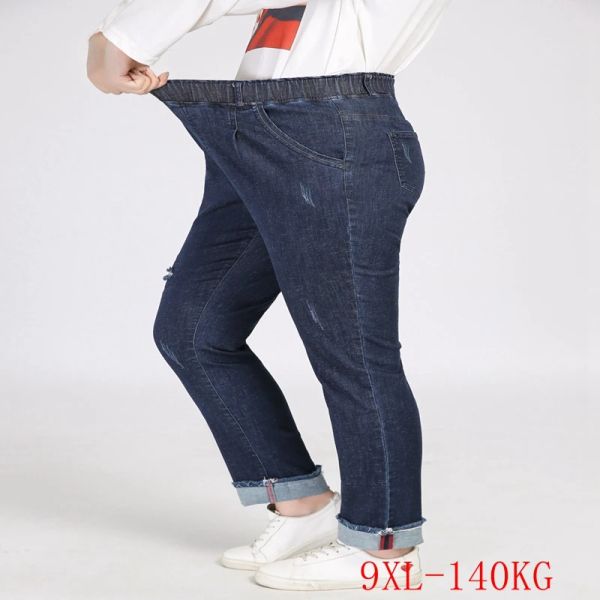 Джинсы Осенние новые джинсы большого размера с эластичной резинкой на талии 5XL 7XL 8XL 9XL модные женские брюки-карандаш с эластичной резинкой на талии