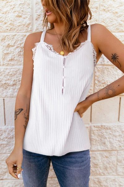 Blusas femininas brancas com acabamento em renda e regata racerback para mulheres