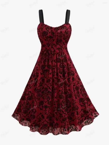 Повседневные платья ROSEGAL, большие размеры, винтажное многослойное сетчатое платье с цветочным узором, женское элегантное уличное платье длиной до колена, красное платье Vestidos