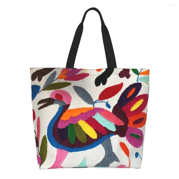 Einkaufstaschen, mexikanische Otomi-Stickerei, Lebensmittelgeschäft, bedruckt, Canvas, Shopper, Schultertasche, großes Fassungsvermögen, tragbare Handtasche mit Blumenmuster