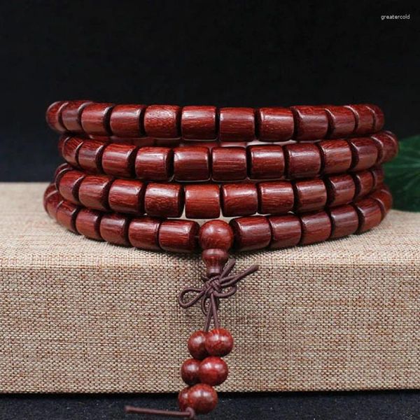Браслет из бисера в форме бочонка красного сандалового дерева 108 маленьких бусин