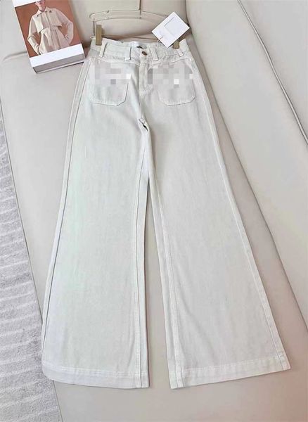 Il trasporto Libero 2024 Bianco Dritto Bottoni Allentati Lettera Jeans da Donna Designer Pantaloni Denim delle Donne 31812