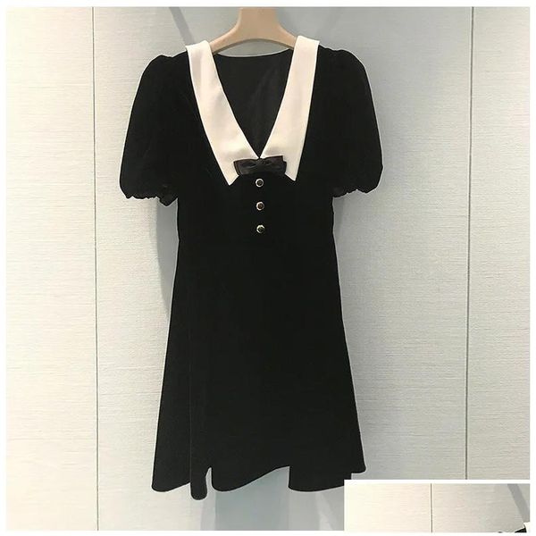 Abiti da passerella 925 2023 Abito stile milano Autunno bavero collo manica lunga nero albicocca metà polpaccio marca Same Empire moda donna Drop D Ot83G