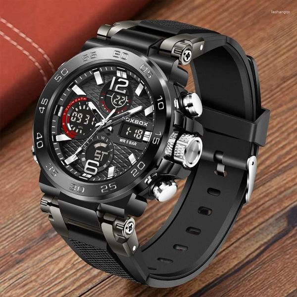 Relógios de pulso Lige 2024 Casual Wild Silicone Strap Homem Relógio de Pulso Luminoso Esportes Resistente à Água Dual Display Relógios de Quartzo para Homens 0033