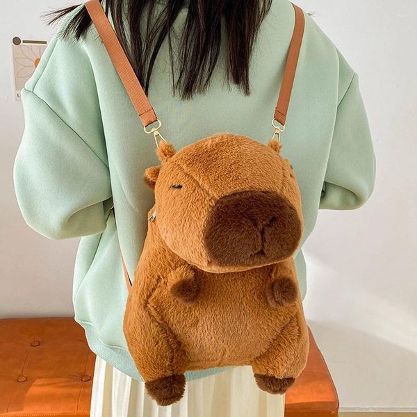 Depolama çantaları çizgi film çantası kawaii peluş omuz capibara sırt çantası sevimli kapibala alışveriş çantaları dekorasyon
