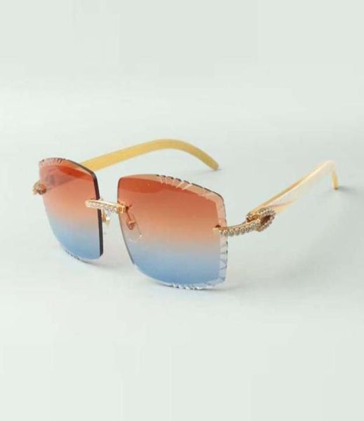 Designer-Sonnenbrille mit mittelgroßen Diamanten, 3524022, mit Schneidlinse, naturweiße OX-Hörner, Brillengröße 5818140 mm, 4250780