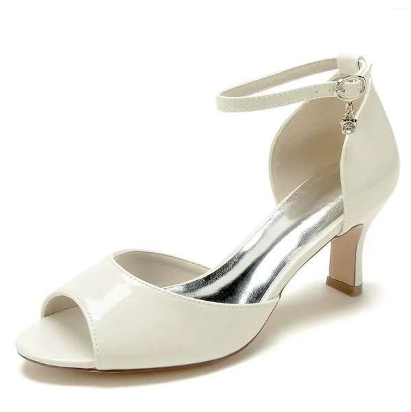 Sandálias femininas sandália estilo simples 7cm salto médio grosso dedo do pé redondo couro patente moda versátil uso diário sapatos mãe