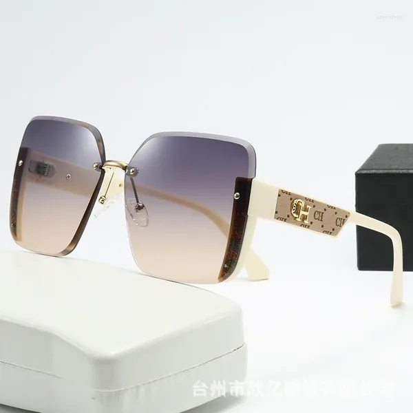 Sonnenbrille Brille Herrenmode Randlos Designer Damen Retro Großer Rahmen Glänzende Sonnenbrille Gafas de Sol UV400