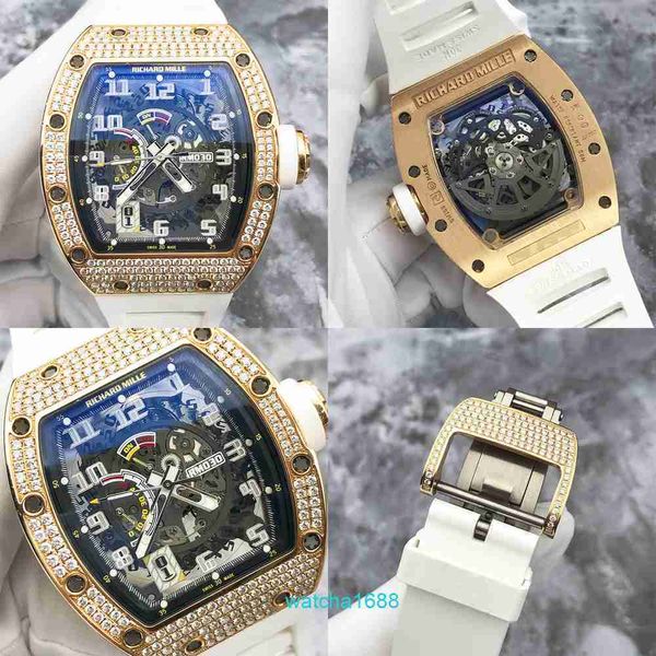 Damenuhr RM Watch Lastest Watch RM030 Rückseite Diamant 18K Roségold Herren Hohluhr Barrel Typ automatische mechanische Uhr