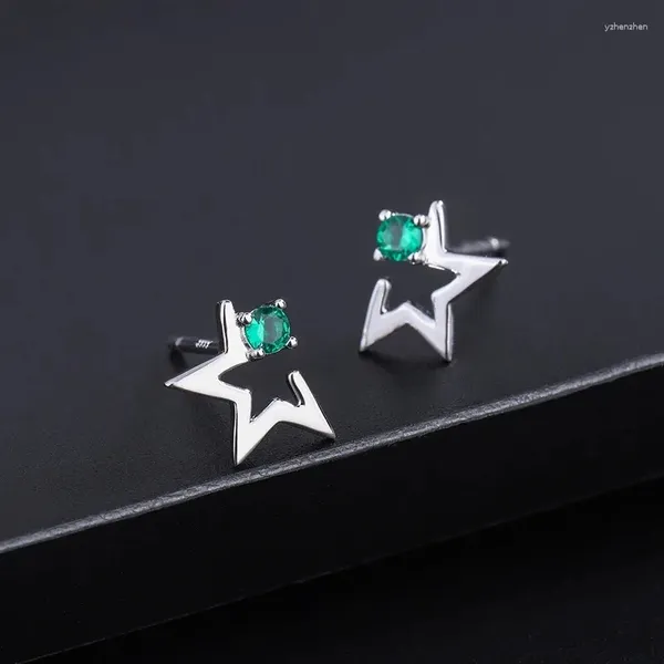 Brincos de garanhão S999 Prata esterlina Cinco estrelas pontiagudas para mulheres Green Diamond Zircon Ear Acessórios para joias finas Presente