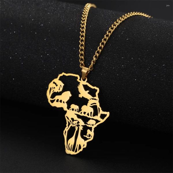 Anhänger Halsketten Meine Form Afrika Karte Löwe Elefant Affe Giraffe Männer Frauen Edelstahl Tier Kette Choker Afrikanischen Schmuck