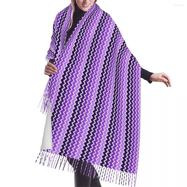 Sciarpe da donna lunghe mimetiche moda versatile donna inverno spesso caldo scialle con nappe avvolge sciarpa a zigzag con onda geometrica